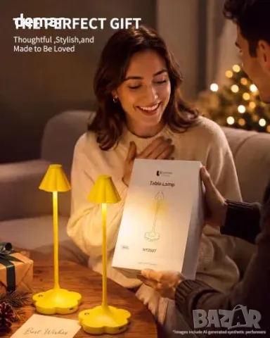 Комплект 2 безжични LED лампи с форма на цвете, горчично жълти, снимка 7 - Лампи за стена - 55807539