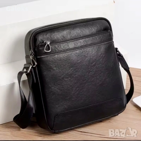 Мъжка елегантна дизайнерска чанта за през рамо /Черна естествена кожа!, снимка 6 - Чанти - 53260461