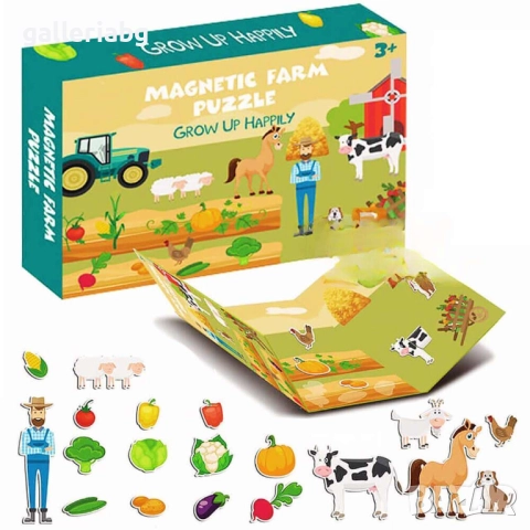 Магнитен пъзел „Фермата“ – животни, трактор и зеленчуци
