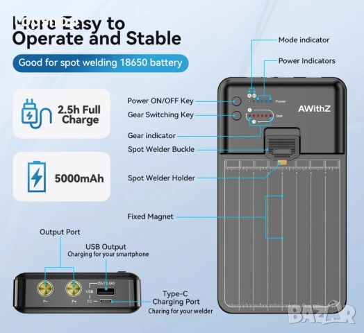 Прецизен точков заварчик AWithZ – 0.1-0.15mm, Интелигентна защита, OLED Дисплей  , снимка 7 - Друга електроника - 53241822