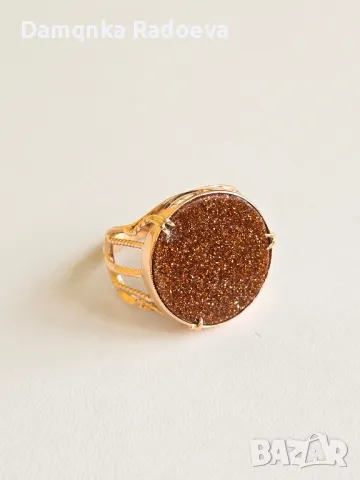 СССР златен пръстен с Авантюрин проба 583, снимка 15 - Пръстени - 48053551