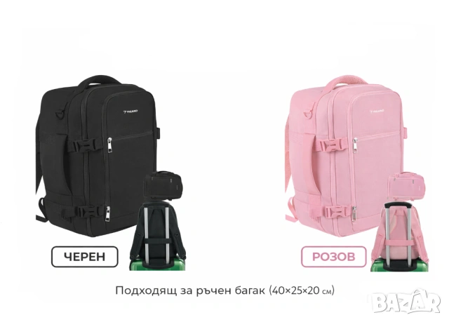 Раница за ръчен багаж в самолет 40x25x20 см / Пътна чанта - 2 цвята