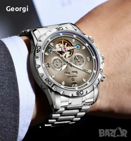 Мъжки Елегантен, Механичен, Автоматичен часовник *GLENAW*  Сиво/сребрист металик!, снимка 5 - Мъжки - 49416401