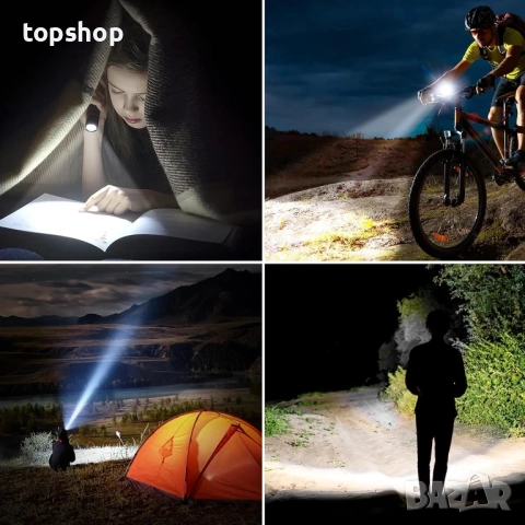 Фенерче с акумулаторна батерия, фенерче с висока мощност, супер ярка LED светлина, регулируем..., снимка 7 - Прожектори - 51572531