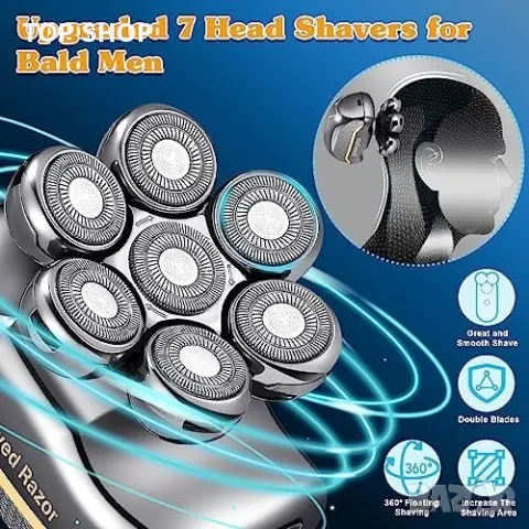 Нов Водоустойчив 7D бръснач самобръсначка за глава мъже бръснене, снимка 7 - Електрически самобръсначки - 49321247
