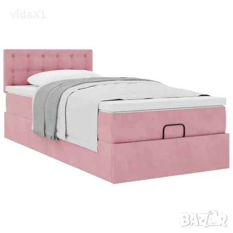 vidaXL Османска легло с матрак, розово, 90x200 см, кадифе, снимка 5 - Спални и легла - 56147025