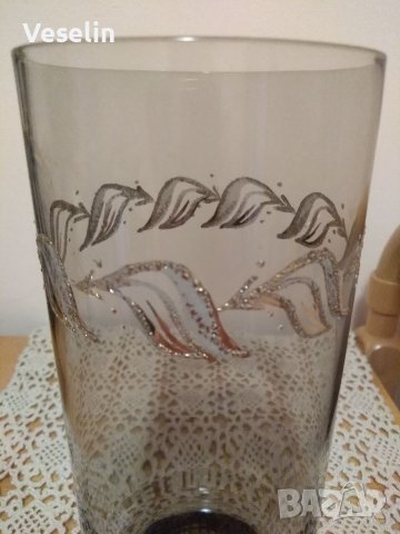 Стъклена ваза със златни орнаменти , снимка 3 - Декорация за дома - 37397089