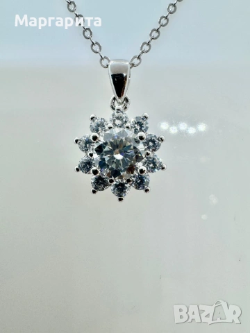 Сребърно колие с мойсанит (диамант)1 карат, снимка 10 - Колиета, медальони, синджири - 53205726