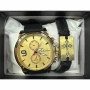 Мъжки комплект Geduo – елегантен часовник със златист циферблат и кожена гривна в подаръчна кутия, снимка 6