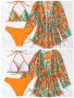 Дамски моден бански костюм с тропически принт. Комплект от три части, 3цвята - 023, снимка 13