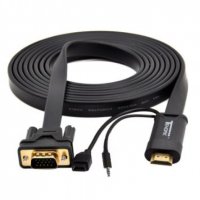 Кабел DeTech HDMI - VGA, 1.8m, Flat, с аудио кабел, снимка 2 - Кабели и адаптери - 37606859