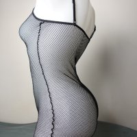 Еротична черна мрежеста прозрачна мини рокля по тялото, снимка 6 - Бельо - 40305364