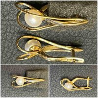 Руски златни обеци с естествени перли, снимка 2 - Обеци - 40172611