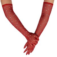Червени мрежести ръкавици с кристали - код 3000, снимка 1 - Ръкавици - 44290140