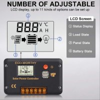 ECO-WORTHY 30A PWM Соларен Контролер за зареждане/12/24V Смарт регулатор/двоен USB порт, снимка 3 - Соларни лампи - 44199123