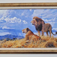 Лъв с лъвица, картина с рамка, снимка 1 - Картини - 44734601
