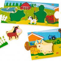 Small Foot Painted Wood Puzzle Farm/Дървен голям пъзел , снимка 2 - Игри и пъзели - 37045122