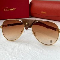 Cartier 2023 мъжки слънчеви очила с кожа и дътвени дръжки , снимка 6 - Слънчеви и диоптрични очила - 42796056