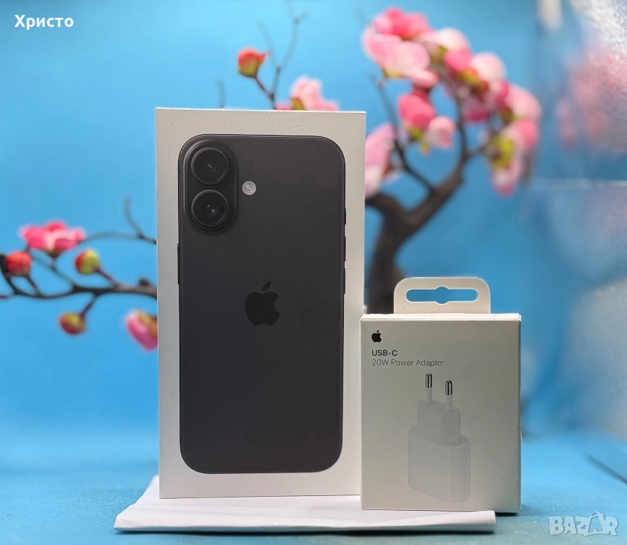 НОВ!!! Apple iPhone 16, 128GB, 5G, Black + подарък оригинален адаптер Apple  , снимка 1