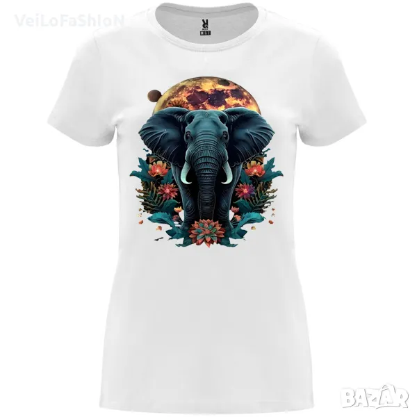 Нова дамска тениска със Слон - Пълнолуние в бял цвят, снимка 1
