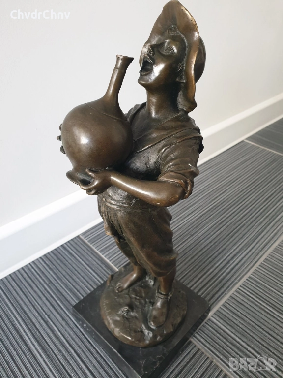 40см-6кг Barbella статуетка/стара италианска бронзова скулптура/фигура на момче пиещо от стомна, снимка 1