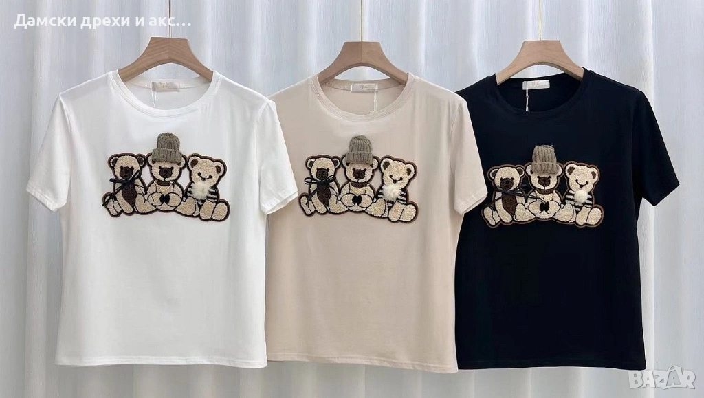 Дамска тениска с мечета , снимка 1