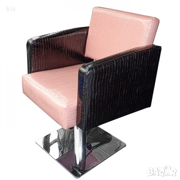 Луксозен фризьорски стол M90, черно и розово, еко крокодилска кожа, снимка 1