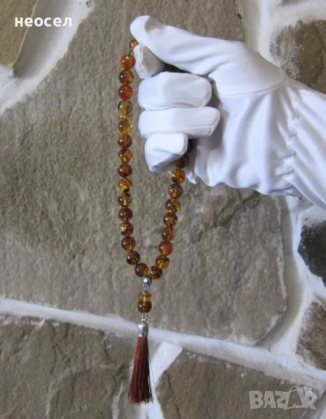 Кехлибарена броеница от натурален непресован балтийски кехлибар, цвят коняк 19.91 гр., снимка 1