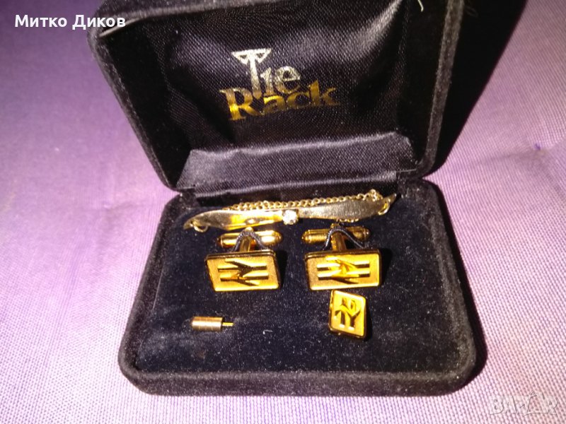 Tie Rack plated -маркови позлатени ръкавели бутонели копчета за риза и игли два броя за вратовързка , снимка 1