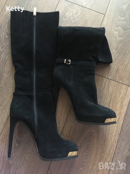 Дамски велурени ботуши висок ток, снимка 1