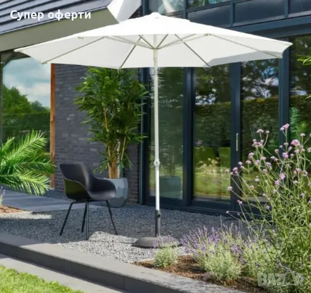 Усилен Плажен чадър – 250 см, бял, без стойка NS6352 "ултра високо качество", снимка 1