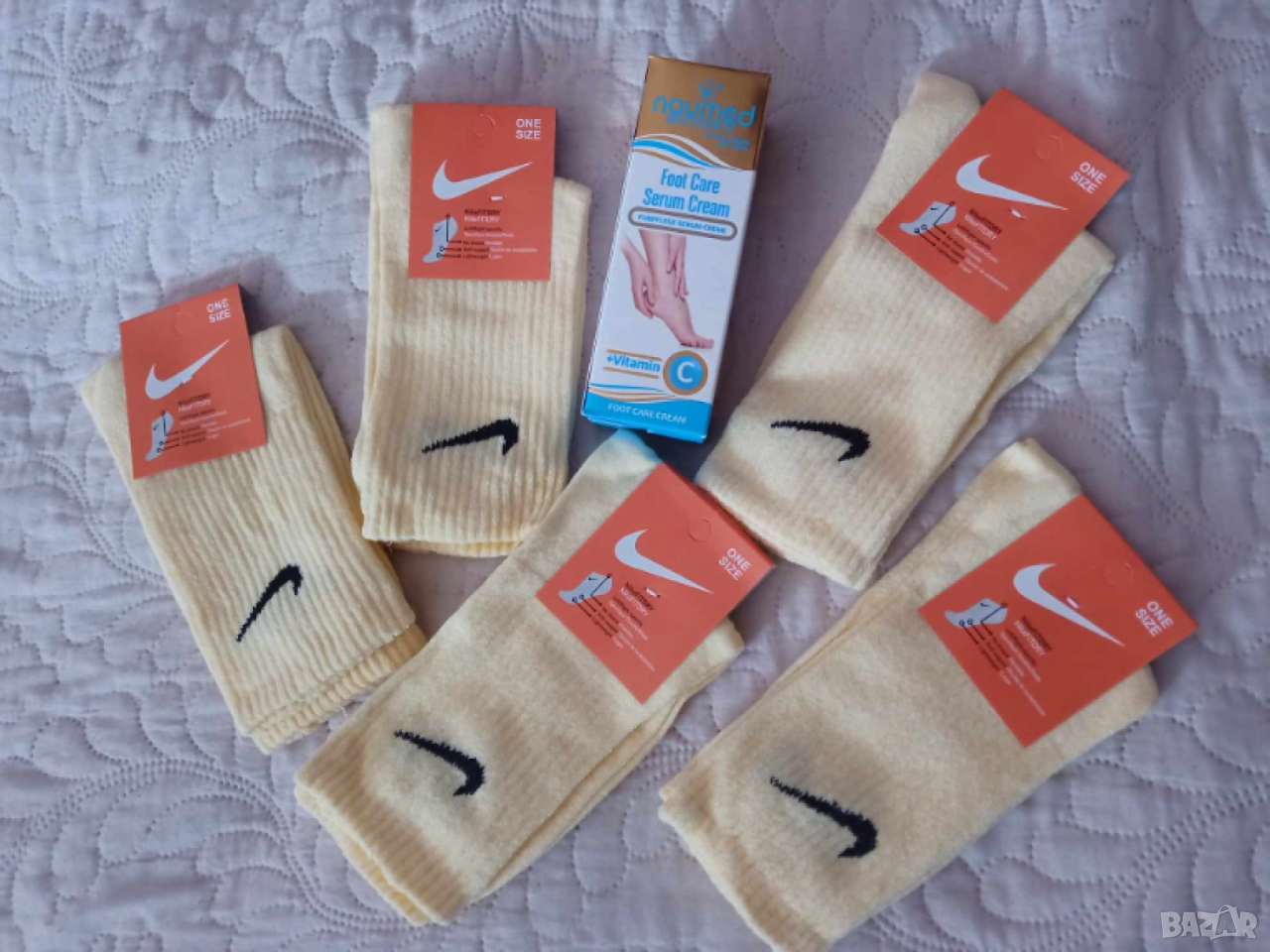 Промо комплект 915 - 5 чифта чорапи Nike + серум за крака Naumed 150 ml., снимка 1