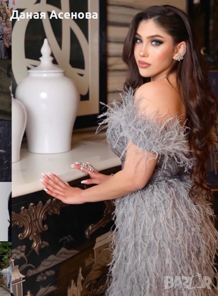 Бутикова рокля с естествени пера, снимка 1