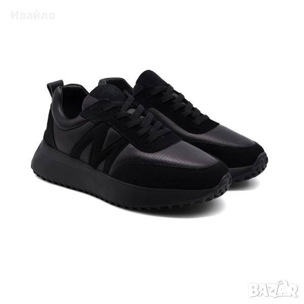 Дамски черни спортни обувки от естествена кожа и велур, снимка 1
