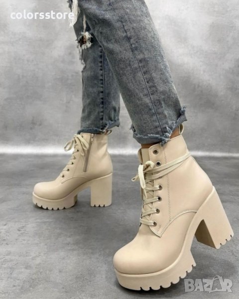 Боти на ток - бежова кожа - TB2, снимка 1