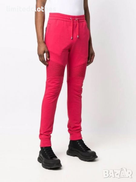 BALMAIN Red Ribbed Panel Logo Print Мъжко Долнище Анцуг size S и M, снимка 1