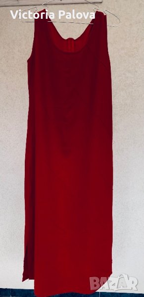 Тъмночервена дълга рокля лен, снимка 1