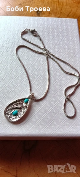 Бохо ретро колие с висулка с тюркоаз-неръждаена стомана ,стандартно закопчаване!, снимка 1