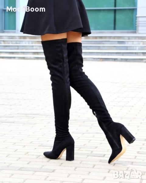 Велурени чизми на ток, снимка 1