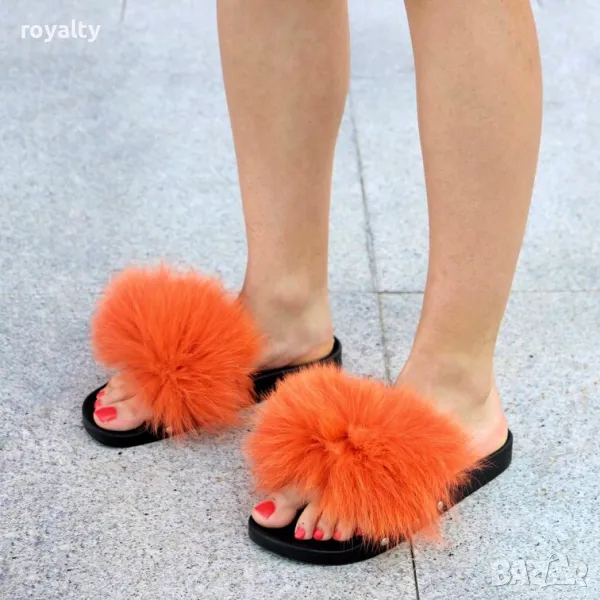 Равни чехли - оранжев ЕСТЕСТВЕН пух, снимка 1