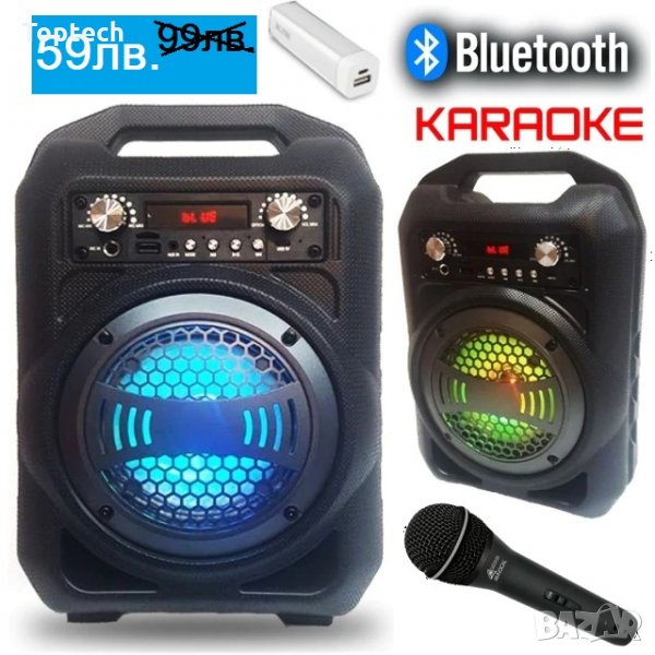 Комплект тонколона караоке EXTRA-BASS BS12 с Bluetooth, микрофон, цветомузика и Power Bank, снимка 1