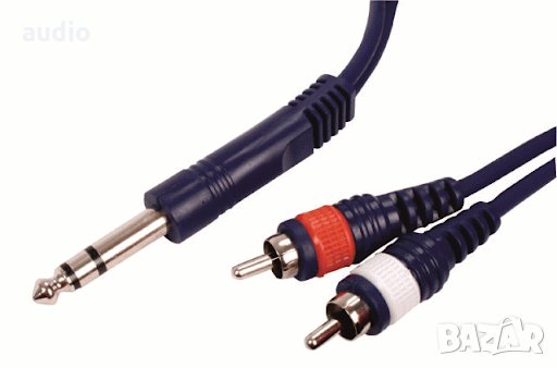 Кабел 2RCA - 6.3 mm Stereo Jack 2м., снимка 1