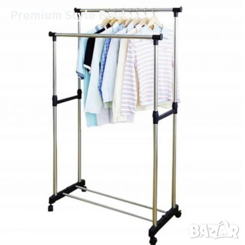 Двойна стойка за дрехи на колела - лесно преместване и повече място за дрехи, снимка 11 - Други - 53891814