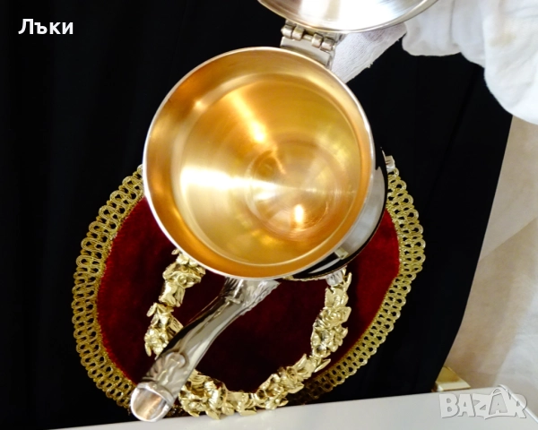Викторианска посребрена бронзова кана,позлата. , снимка 2 - Антикварни и старинни предмети - 52495831