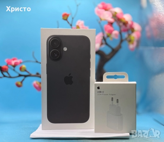 НОВ!!! Apple iPhone 16, 128GB, 5G, Black + подарък оригинален адаптер Apple  