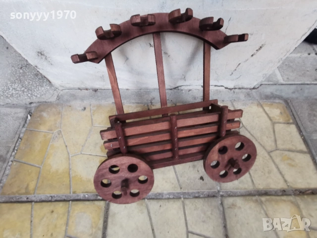 ДЪРВЕНА ПОСТАВКА-КОЛИЧКА ЗА ВИНО И ЧАШИ 1001261737LCHERY1, снимка 6 - Антикварни и старинни предмети - 53055781