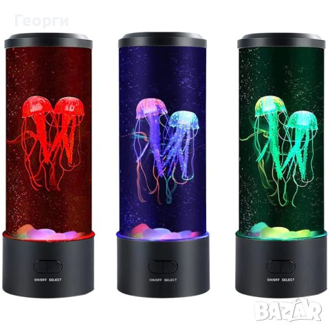😍Настолна LED нощна лампа аквариум с медузи. , снимка 3 - Настолни лампи - 42660237