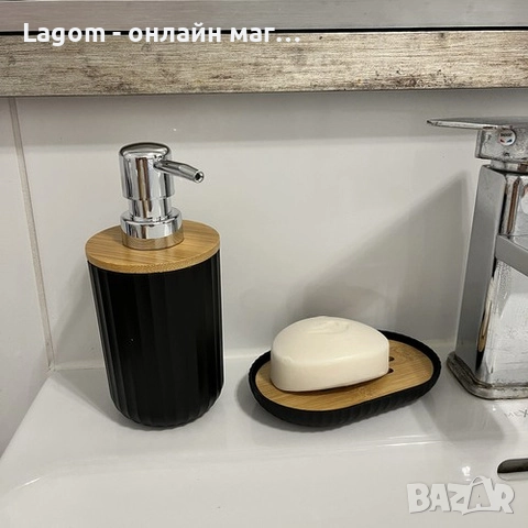 Комплект аксесоари за баня – 6 елемента с бамбукови детайли, Ruhhy 24636, черен цвят, снимка 11 - Органайзери - 52549616