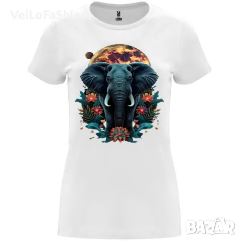 Нова дамска тениска със Слон - Пълнолуние в бял цвят, снимка 1