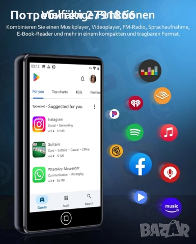 AGXOV 80GB MP3 плейър с WiFi и Bluetooth 4.02-инчов MP4 плейър сензорен екран Android FM радио четец, снимка 6 - MP3 и MP4 плеъри - 52044527